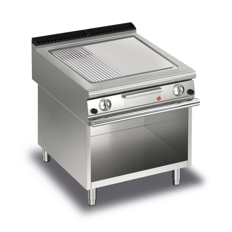 FRY TOP S GAS M80 AISI Plate - 1/3 RIBBED - On cabinet