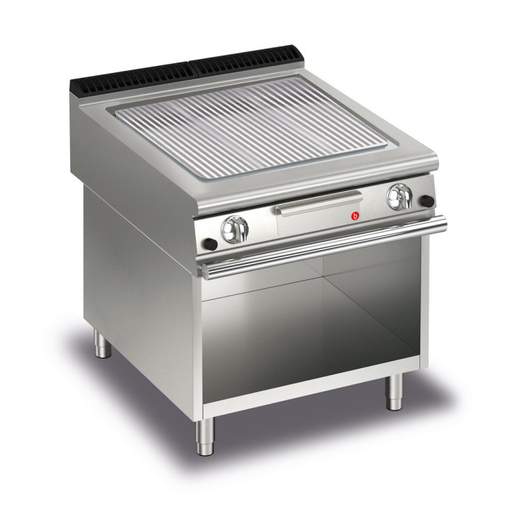 FRY TOP S GAS M80 AISI plate - RIBBED - On cabinet