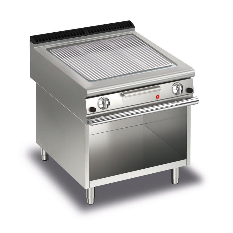 FRY TOP S GAS M80 AISI plate - RIBBED - thermostat - on open cabinet