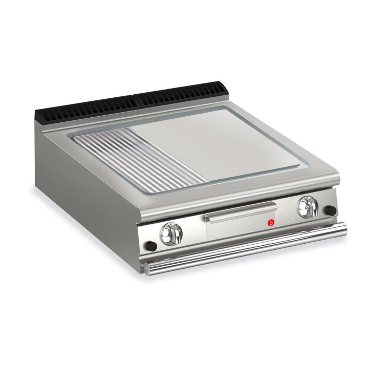 FRY TOP S GAS M80 Iron Plate - 1/3 RIBBED - Top  Version - Thermostat