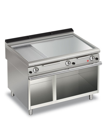 GAS FRY TOP 2/3 SMOOTH 1/3 RIBBED CHROME-PLATED PLATE ON OPEN COMPARTMENT - THERMOSTAT-CONTROLLED