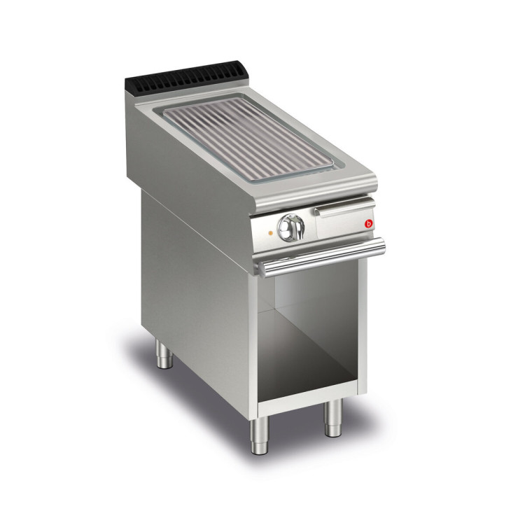 FRY TOP S Electric M40 Iron Plate - RIBBED - thermostat - on open cabinet