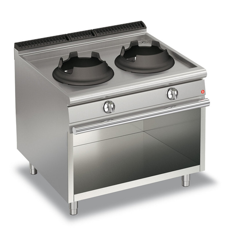 WOK 2 FLAMMEN - GASTISCHHERD 10KW AUF UNTERBAU