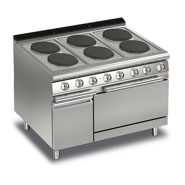 CUISINE 6 PLAQUES RONDES ÉLECTRIQUES CARRÉES SUR FOUR ÉLECTRIQUE ET MEUBLE NEUTRE