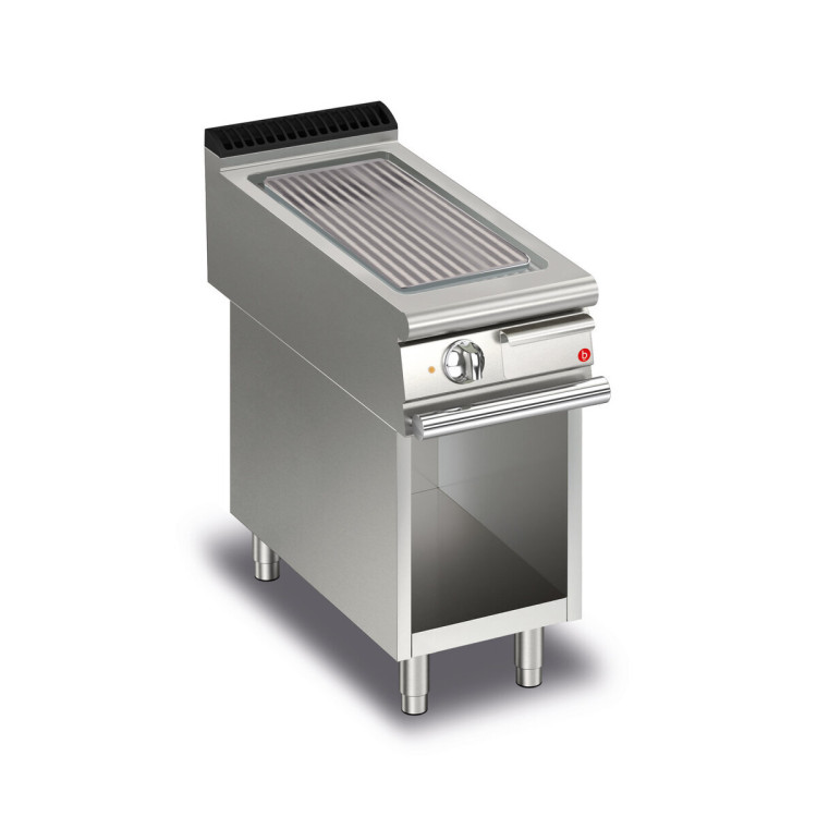 FRY TOP S Electric M40 Iron Plate - RIBBED - thermostat - on open cabinet