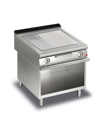 FRY TOP S Electric M80 Iron Plate - 1/3 RIBBED - thermostat - on open cabinet