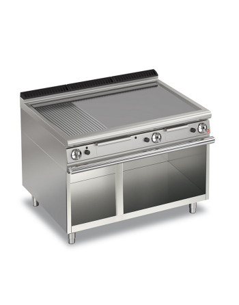 GAS-GRILLPLATTEN - PLATTE 2/3 GLATT - 1/3 GERILLT MIT THERMOSTAT AUF UNTERBAU