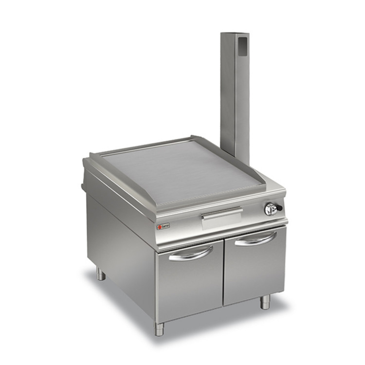 FRY-TOP À GAZ TRAVERSANT PLAQUE LISSE - SUR COMPARTIMENT AVEC PORTES