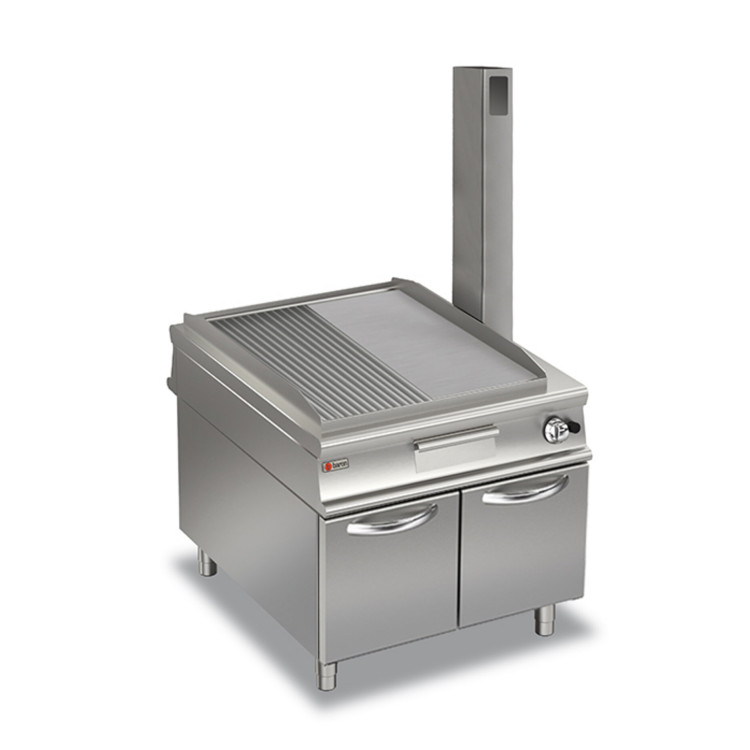 GAS-GRILLPLATTEN - PLATTE 2/3 GLATT - 1/3 GERILLT MIT THERMOSTAT AUF UNTERBAU MIT TÜREN