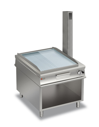 PASS-THROUGH GAS FRY-TOP PLATE 1/2 SMOOTH 1/2 RIBBED CHROME - ON CABINET