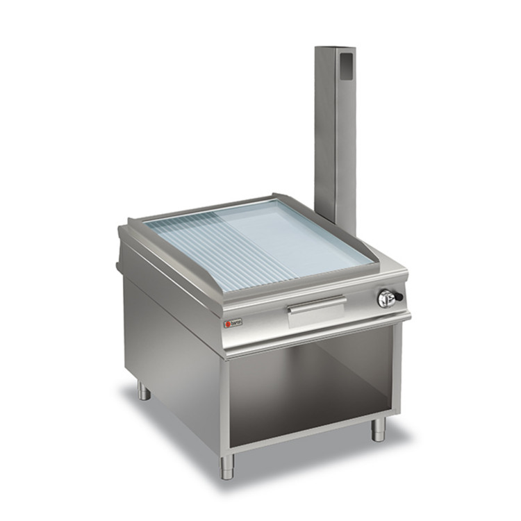PASS-THROUGH GAS FRY-TOP PLATE 1/2 SMOOTH 1/2 RIBBED CHROME - ON CABINET