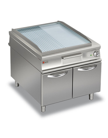 FRY-TOP PASSANTE ELETTRICO PIASTRA 1/2 LISCIA 1/2 RIGATA CROMATA - SU VANO CON PORTE