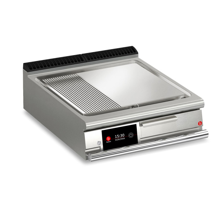 FRY TOP S Electric M80 Eisen platte - 1/3 GERILLT - Top  Version - Thermostat