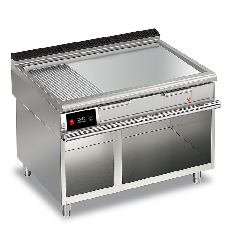 ELEKTROGRILLPLATTEN - CHROMPLATTE 2/3 GLATT - 1/3 GERILLT - AUF UNTERBAU