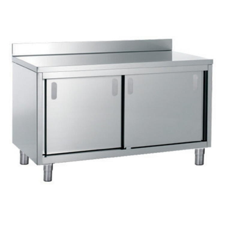 CUPBOARD TABLES-2 DOORS AND 1 LOWER SHELF-TOP WITH SPLASHBACK