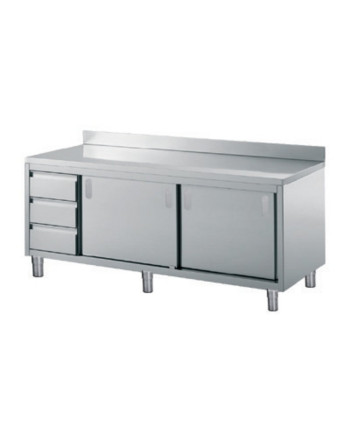 KOMBISCHRANK TISCH MIT RÜCKWAND -2 SCHIEBETÜREN UND 3 SCHUBLADEN