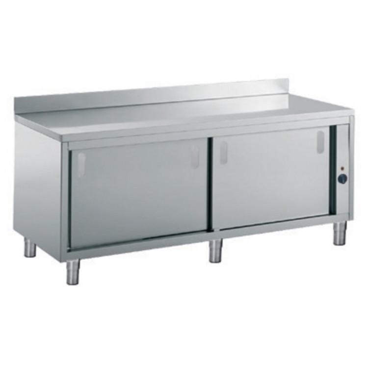 WARM CUPBOARD TABLE WITH SPLASHBACK -2 SLIDING DOORS AND LOWER SHELF