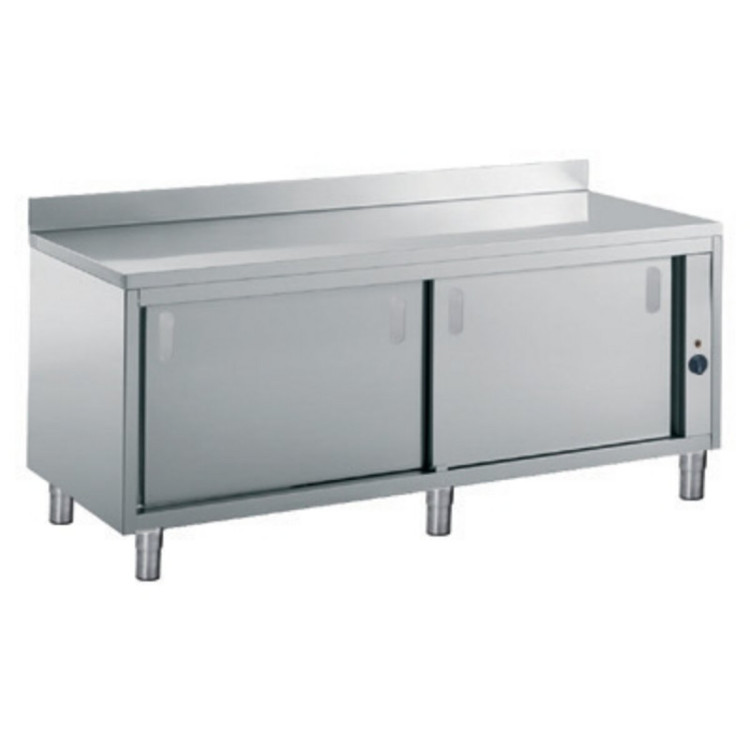 WARM CUPBOARD TABLE WITH SPLASHBACK -2 SLIDING DOORS AND LOWER SHELF