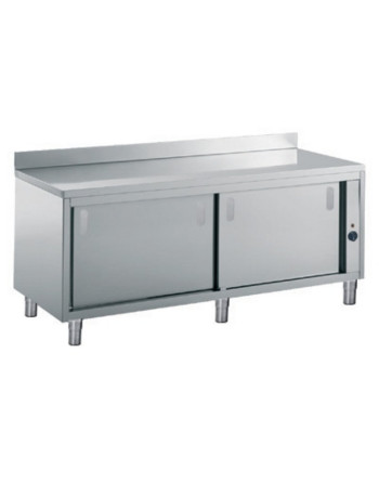 WARM CUPBOARD TABLE WITH SPLASHBACK -2 SLIDING DOORS AND LOWER SHELF