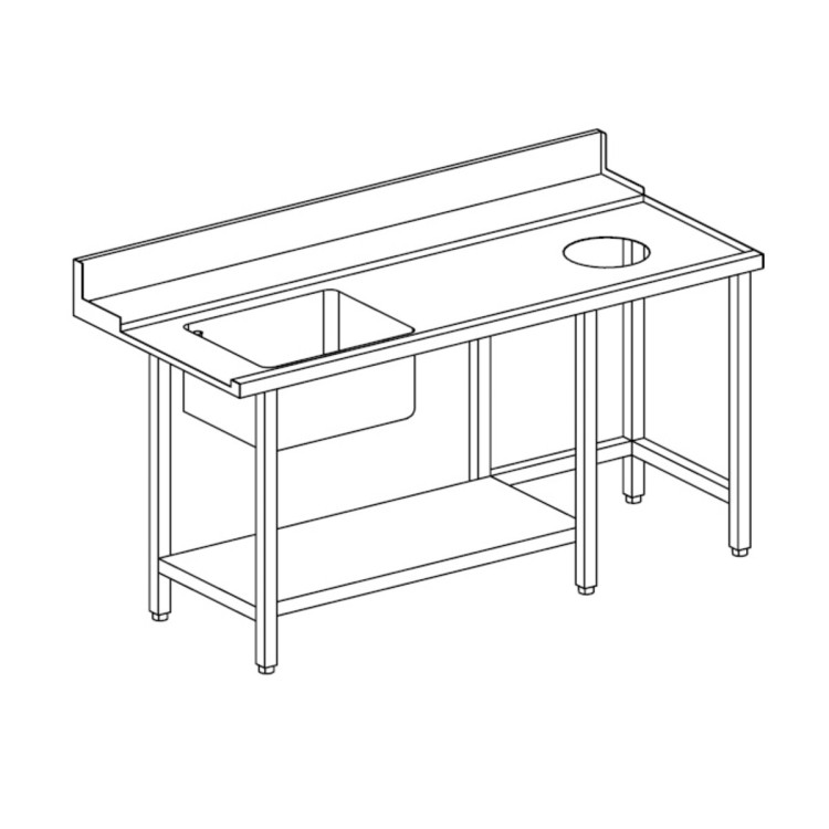 TAVOLO DI SCRAPING E PRELVAGGIO DESTRO CON PIANO INFERIORE E VASCA