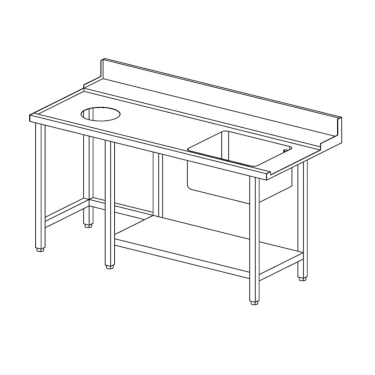 LEFT-HANDED SCRAPING AND PRE-PROCESSING TABLE WITH LOWER SURFACE AND BASIN