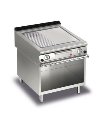FRY TOP S GAZ M80 plaque en chrome brossé - 1/3 Nervurèe - SUR PLACARD - thermostaté