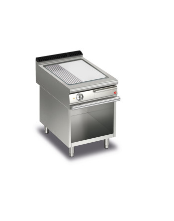 FRY TOP S Electric M60 Brushed Chrome Plate - 1/3 RIBBED - thermostat - on open cabinet