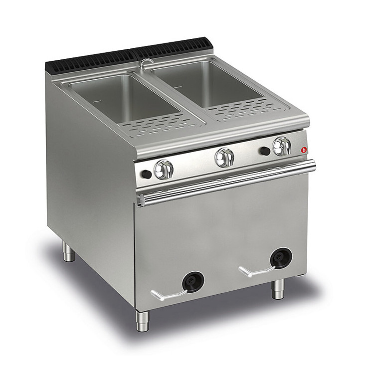 GAS PASTA COOKER 2 TANKS 28+28 LITRES - WITH 4 BASKETS AND BOTTOM GRID INCLUDED - FIXED FRONT PANEL