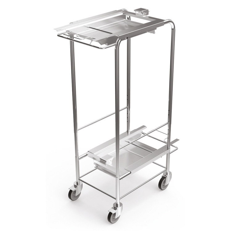 CHARIOT A HAUTEUR REGLABLE POUR EXTRACTION DES STRUCTURES PORTE-PLAQUES AVEC CUVETTE RAMASSE-GOUTTES ET SYSTEME D’ACCROCHEMENT
