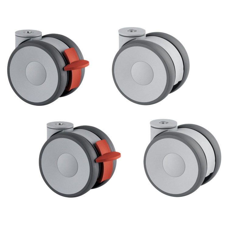 KIT DE RUEDAS INCLUYENDO 2 CON FRENO, PARA SOPORTES Y ARMARIOS - NO COMPATIBLE CON EL USO DE BASTIDORES EXTRAÍBLES - AUMENTO DE