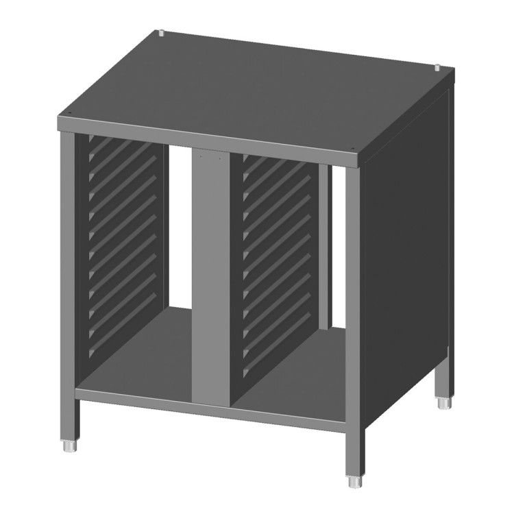 SOPORTE BASE EN ACERO INOX. CON RACK CON RIELES PORTABANDEJAS - PARA HORNO CON CAMPANA