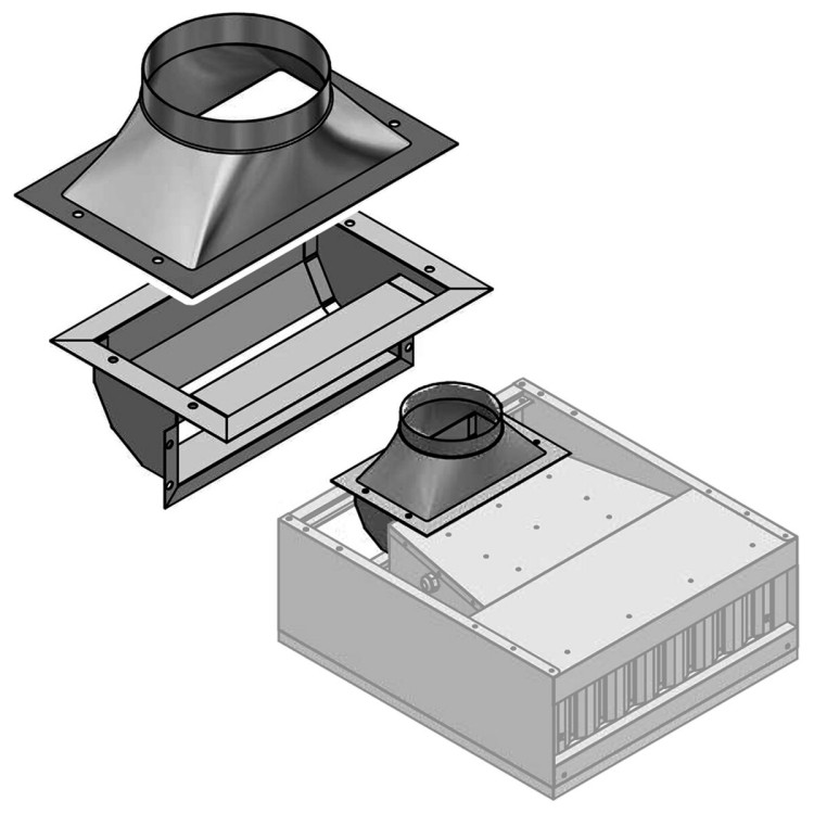 COLECTOR CAMPANA PARA CONEXIÓN EXTERNA, COMPLETO CON CONECTOR DE 90° - Ø 150 MM