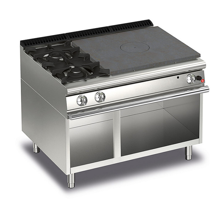 GAS SOLID TOP WITH 2 BURNERS ON THE LEFT ON OPEN BASE