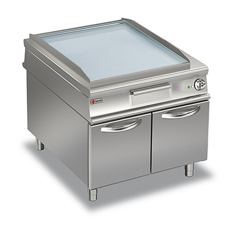 CHROME-PLATED SMOOTH PLATE ELECTRIC PASS-THROUGH FRY-TOP - ON CABINET WITH DOORS