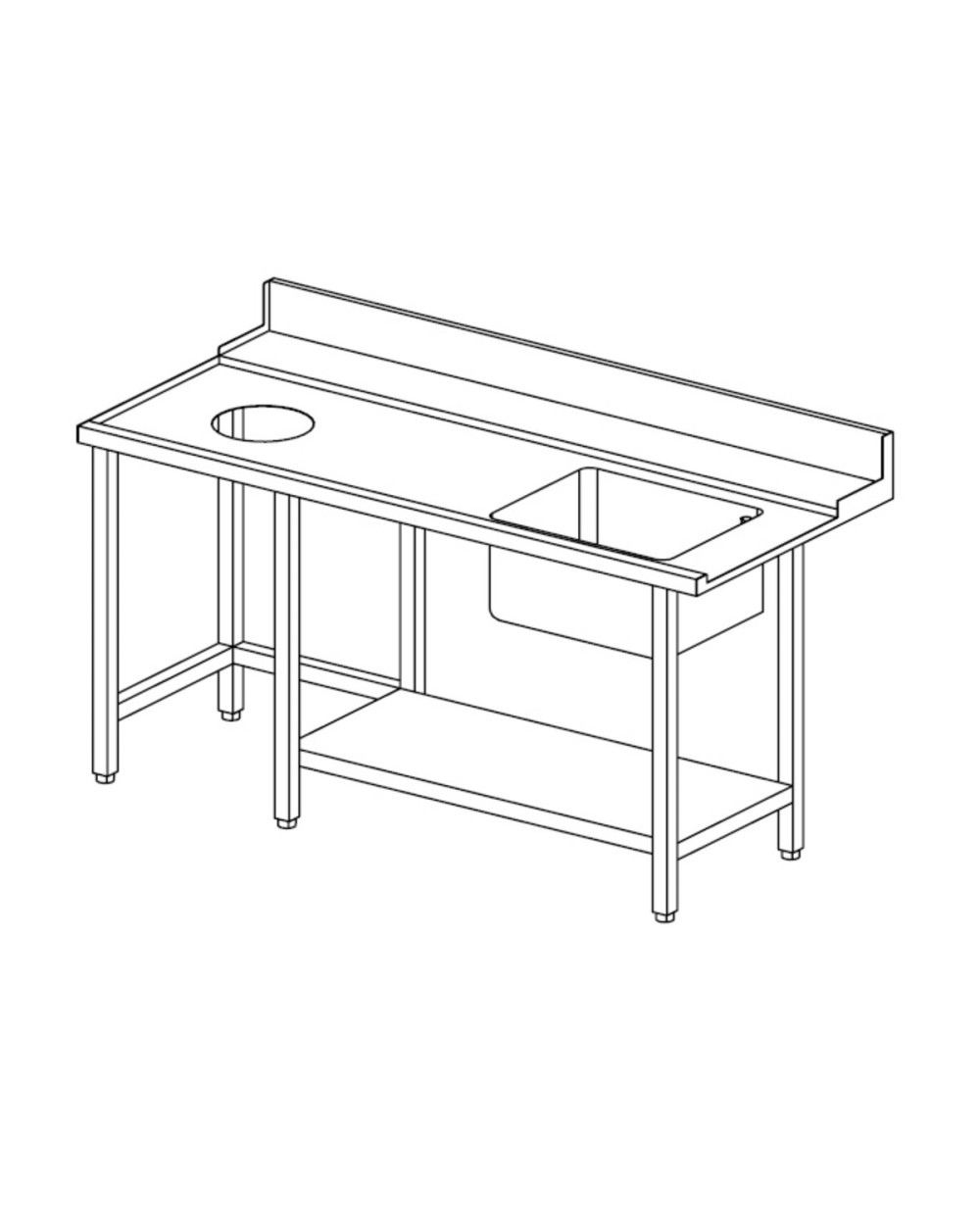 LEFT-HANDED SCRAPING AND PRE-PROCESSING TABLE WITH LOWER SURFACE AND BASIN